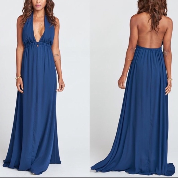 NWT SMYM Luna Halter Maxi Dress Navy Chiffon - Picture 1 of 8